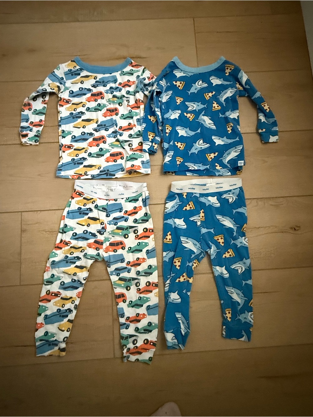 GAP Baby Boys Long Sleeved Pants Pajama Set Cars Pizza Sharks Blue 18-24 Months